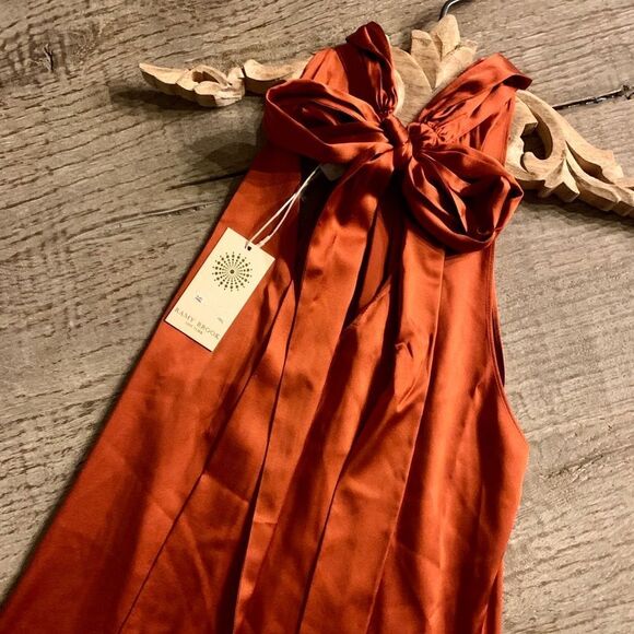 Ramy Brook Lori Halter Tie Back Silk Top in Clay (Red). - Picture 9 of 12